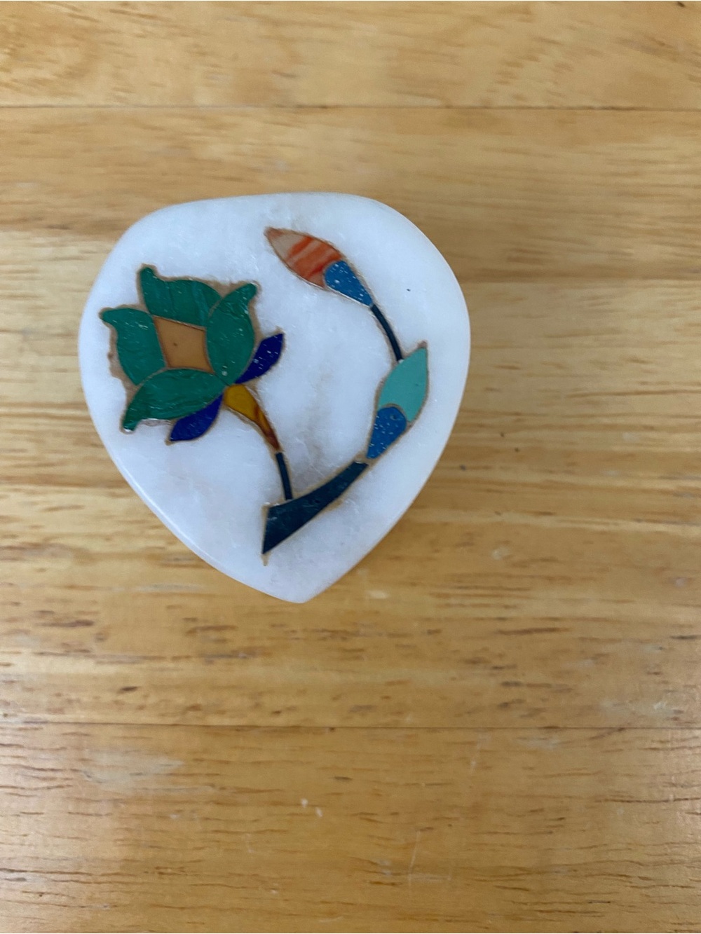 White Marble Floral Inlay Trinket Box